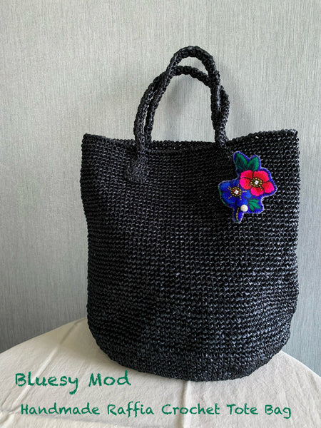 黑色棉草鈎織袋Black Raffia Crochet Tote Bag