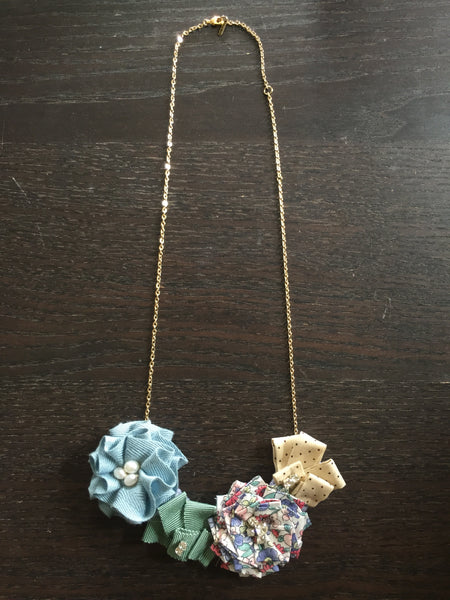 Ribbon & Pleated Blossom necklace (BRB - Ribbon & Blossom 5)