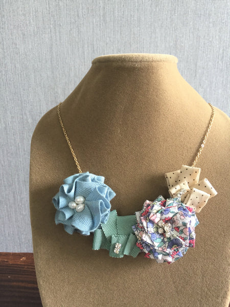 Ribbon & Pleated Blossom necklace (BRB - Ribbon & Blossom 5)